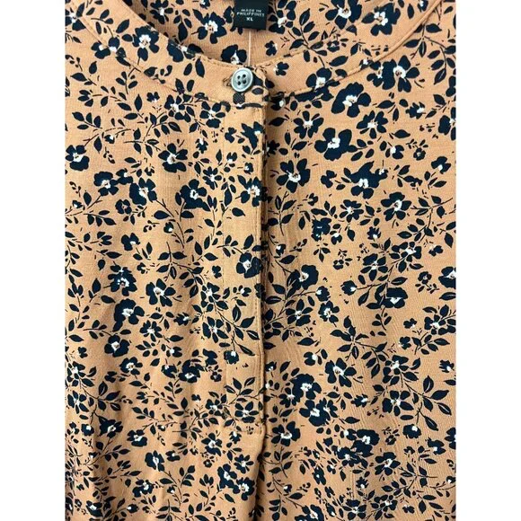 J. Jill Wearever Womens XL Orange Floral Print Top 3/4 Sleeve Knit Tunic Blouse - Picture 4 of 12